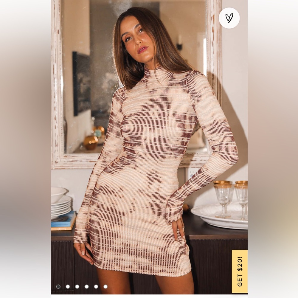 Lulu Be Unique Beige Tie-Dye Ribbed Bodycon Mini Dress